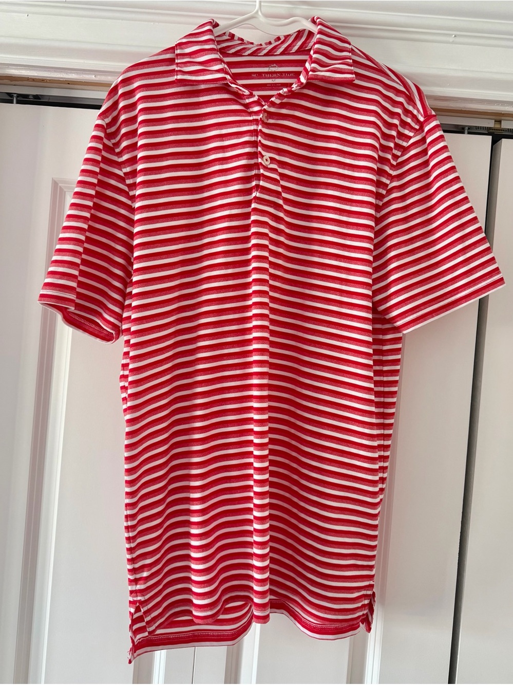 Southern Tide - Red & White Striped Polo Golf Shirt